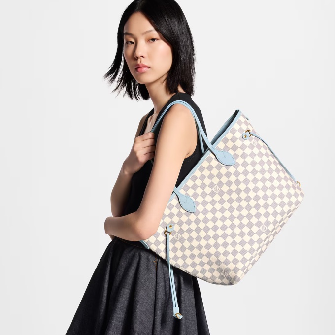 lv louis vuitton neverfull mm inside out damier azur tote bag #n40946